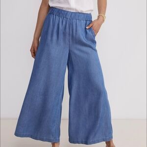 NWT J. Crew Wide-Leg Pull-On Cropped Chambray Pants Nautical Preppy Travel